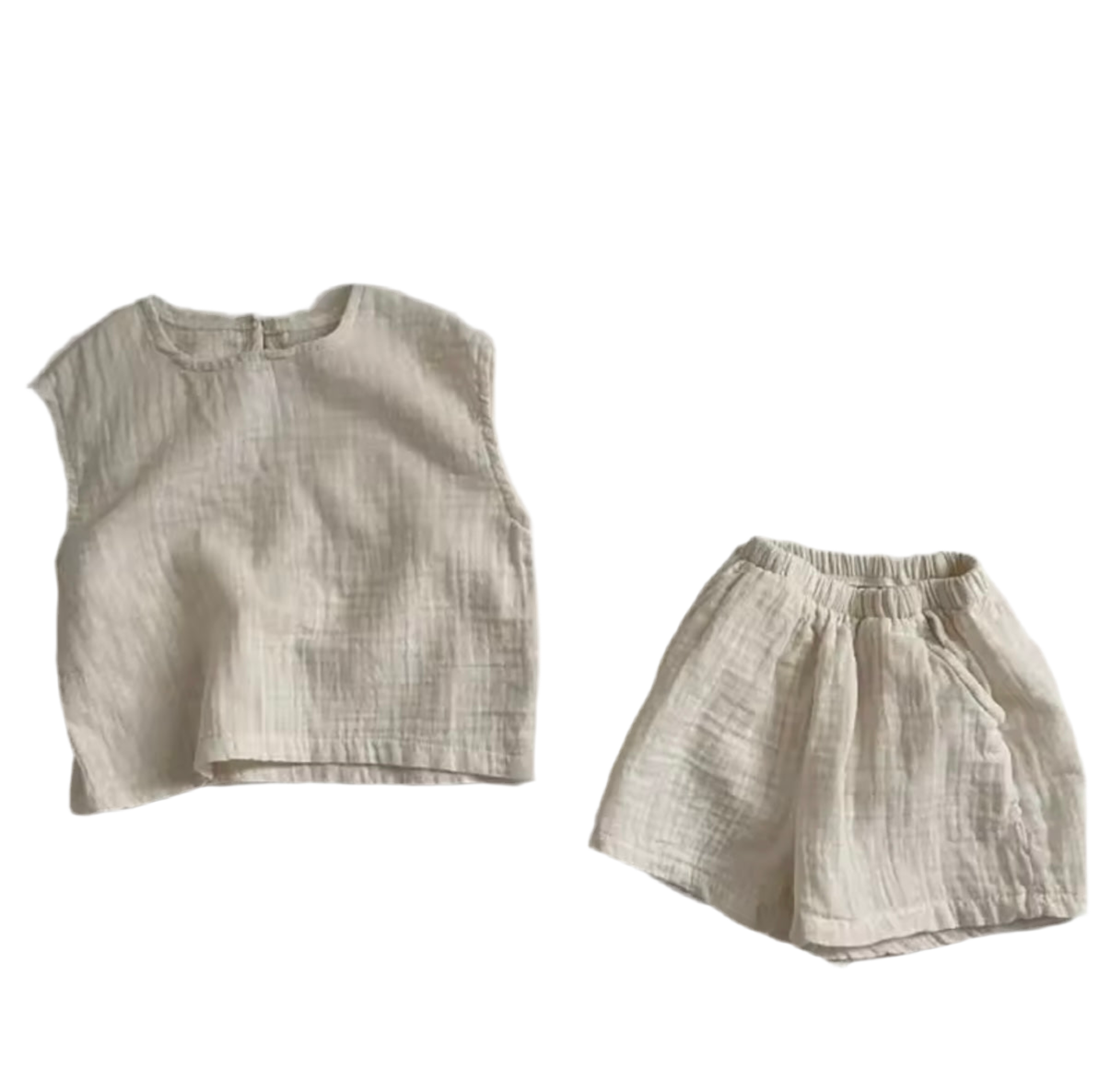 Cream Short Sleeve Shorts 2-Piece Set
