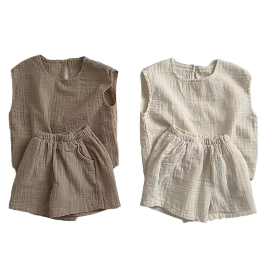 Cream Short Sleeve Shorts 2-Piece Set
