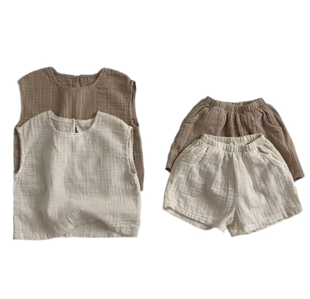 Cream Short Sleeve Shorts 2-Piece Set